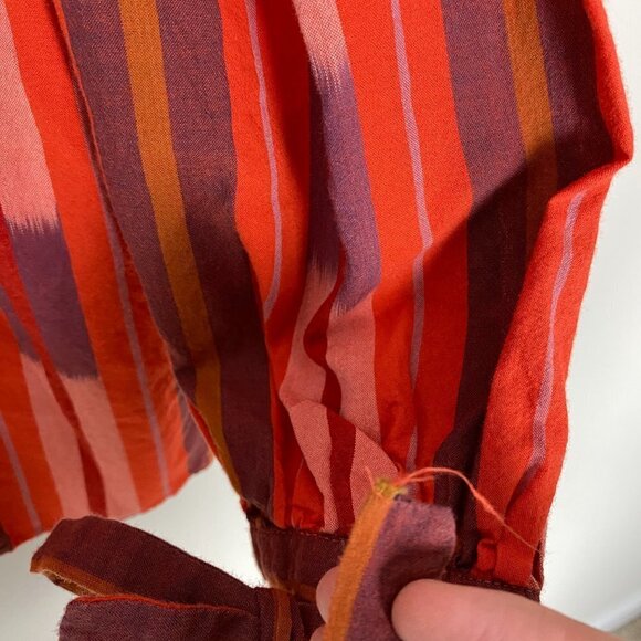 Madewell Ikat Peasant Popover Top Shirt Blouse Womens Small Red Balloon Sleeves - Picture 6 of 8